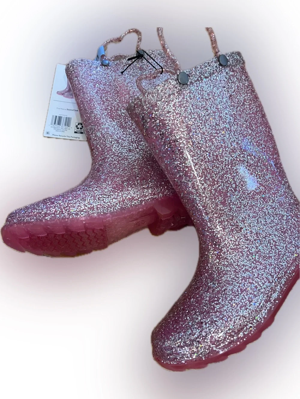 Girls' Glitter Pink Rain & Snow Boots with Heart Handles